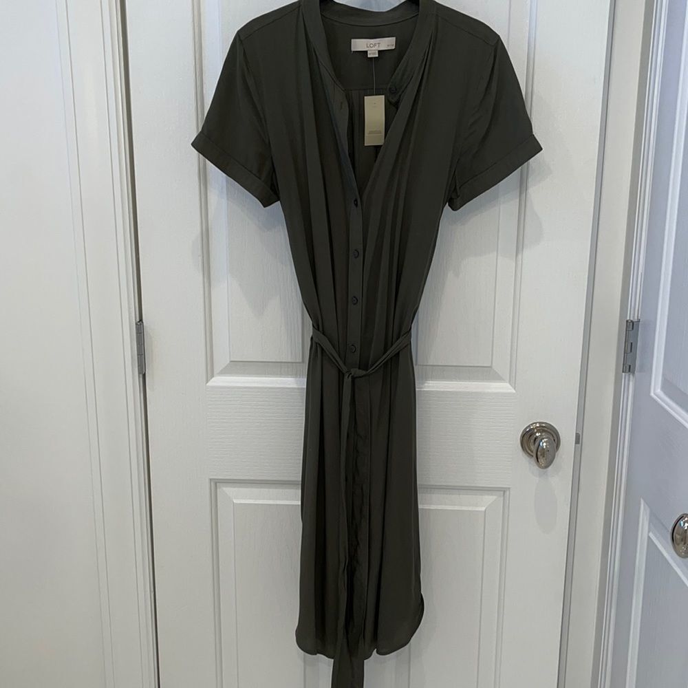 LOFT Olive Green Button-Down Dress